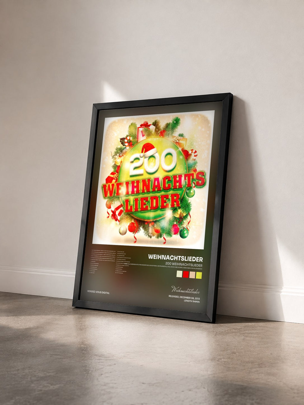 #noir 200 Weihnachtslieder (Das volle Weihnachts-Programm inclusive Piano, Instrumental, Folk, Rock und Gospel Versionen von allen berüh by Weihnachtslieder as a framed art print seen at an angle, black frame