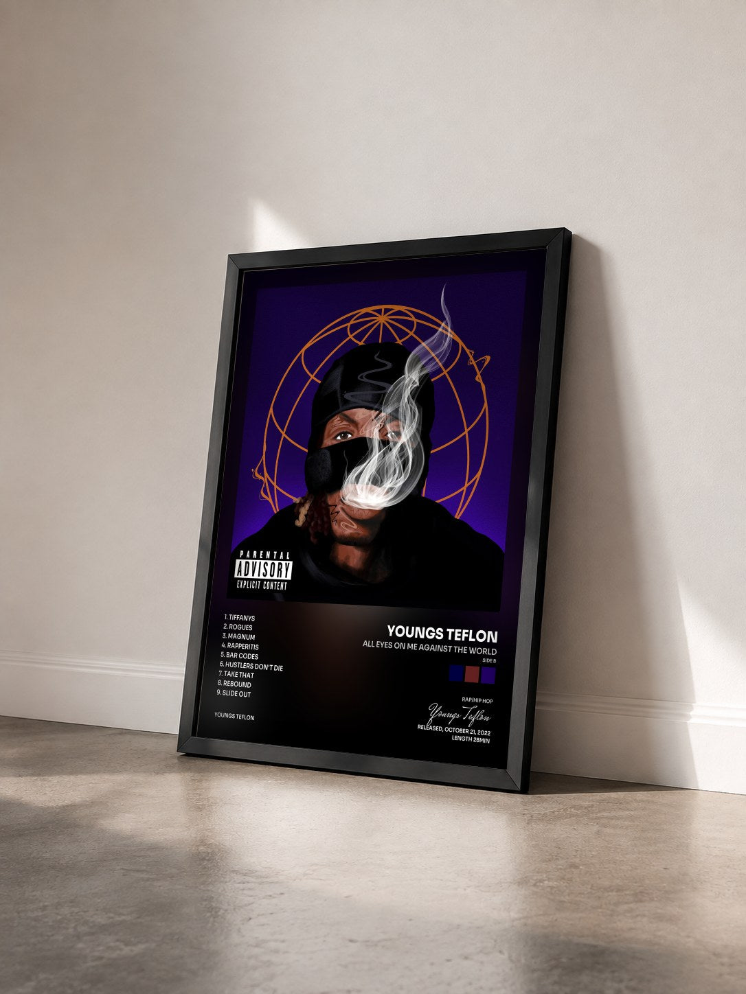 #noir Tableau de l'album All Eyes On Me Against The World (Side B) de Youngs Teflon vu de trois quarts, cadre noir