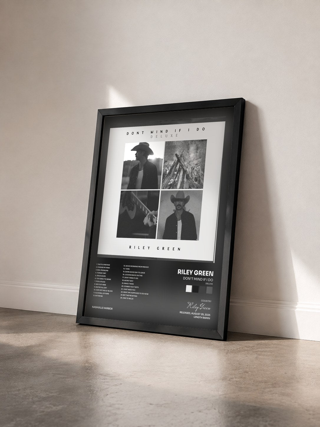 #noir Tableau de l'album Don't Mind If I Do (Deluxe) de Riley Green vu de trois quarts, cadre noir