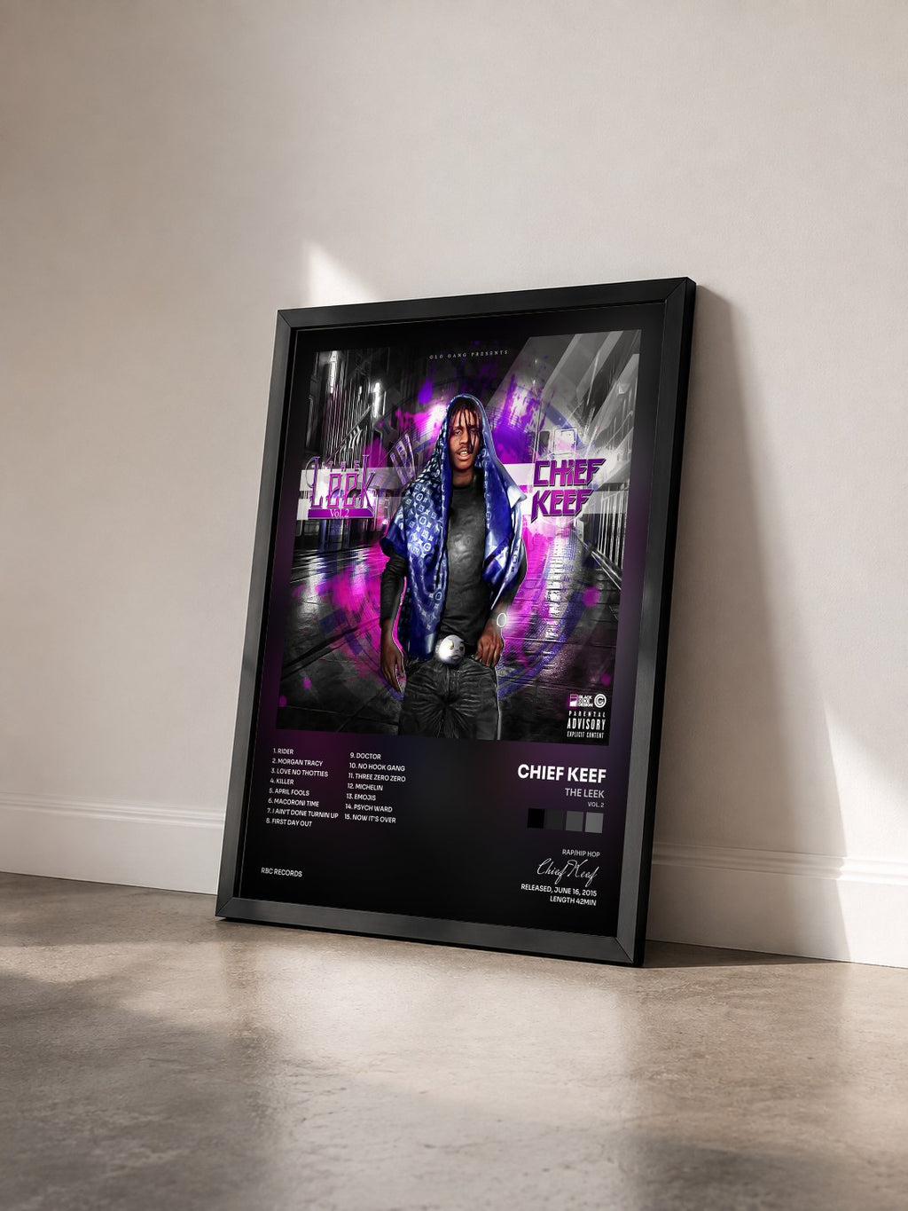 #noir Tableau de l'album The Leek (Vol. 2) de Chief Keef vu de trois quarts, cadre noir