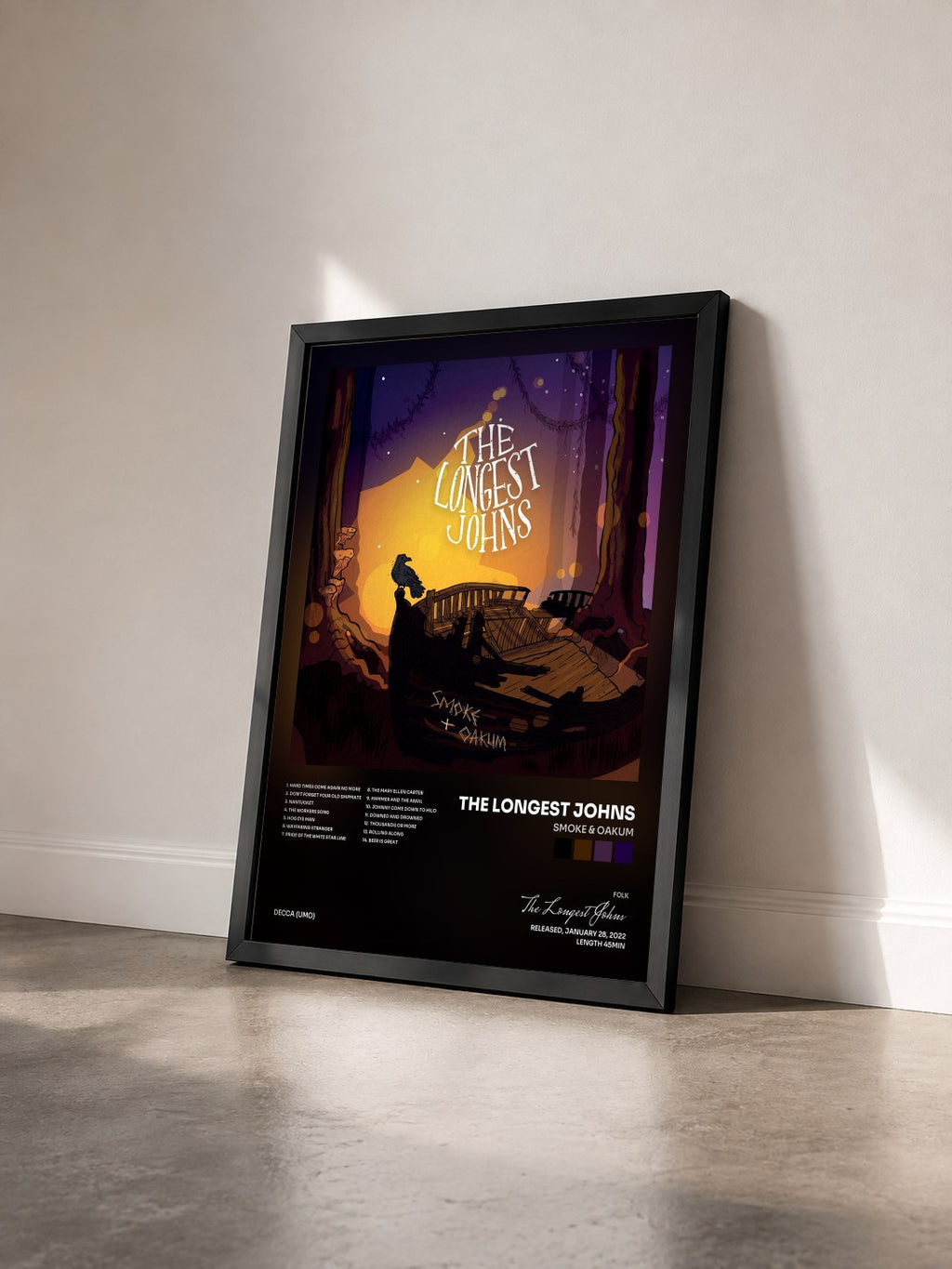 #noir Tableau de l'album Smoke & Oakum de The Longest Johns vu de trois quarts, cadre noir