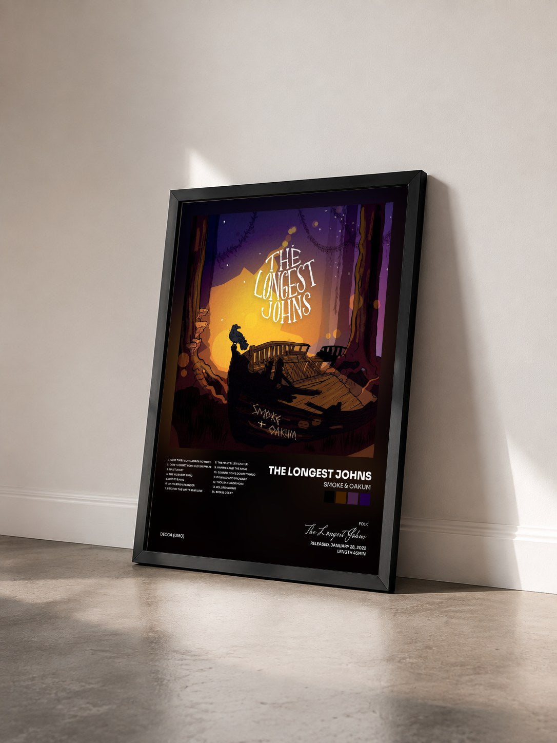 #noir Tableau de l'album Smoke & Oakum de The Longest Johns vu de trois quarts, cadre noir