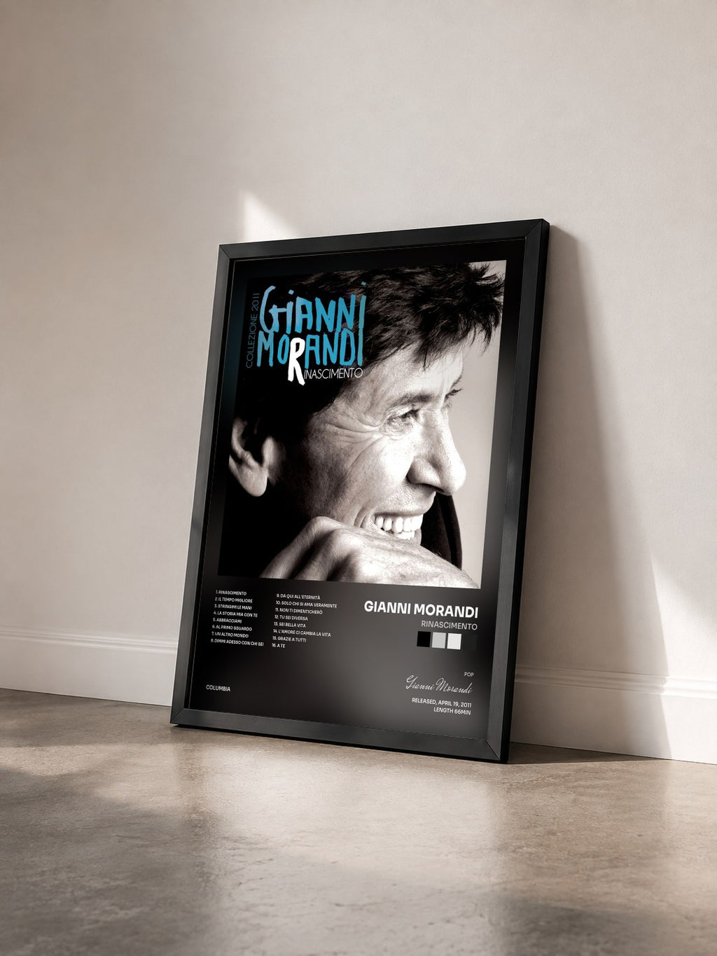 #noir Tableau de l'album Rinascimento de Gianni Morandi vu de trois quarts, cadre noir