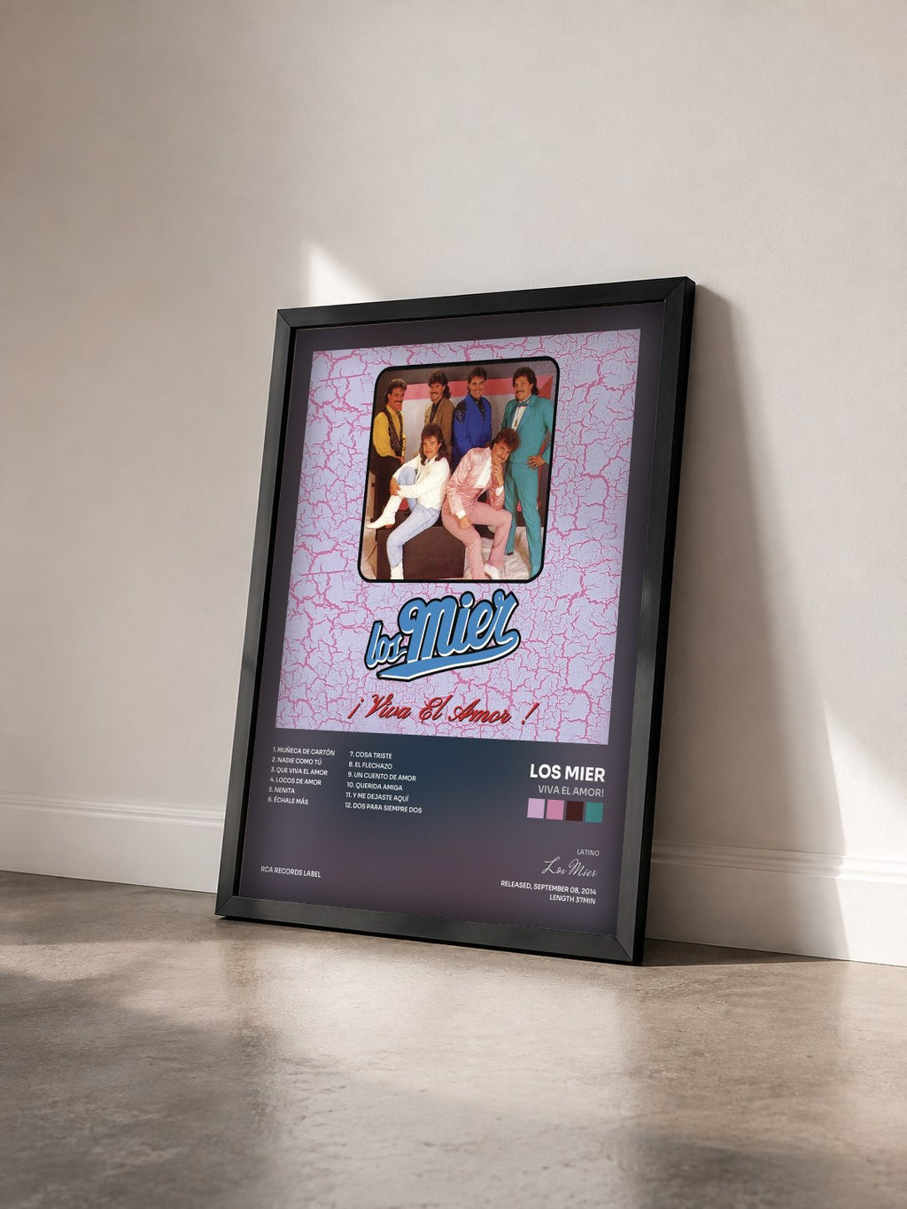 #noir Tableau de l'album Viva el Amor! de Los Mier vu de trois quarts, cadre noir