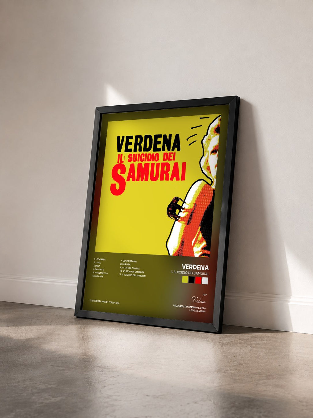 #noir Tableau de l'album Il suicidio dei Samurai de Verdena vu de trois quarts, cadre noir