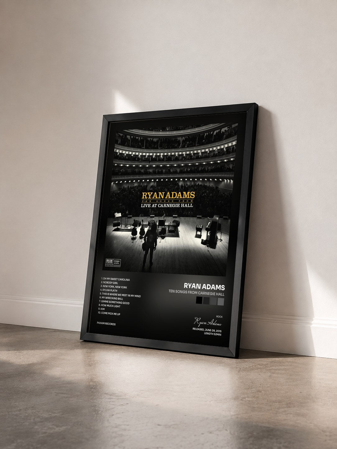 #noir Tableau de l'album Ten Songs from Carnegie Hall de Ryan Adams vu de trois quarts, cadre noir