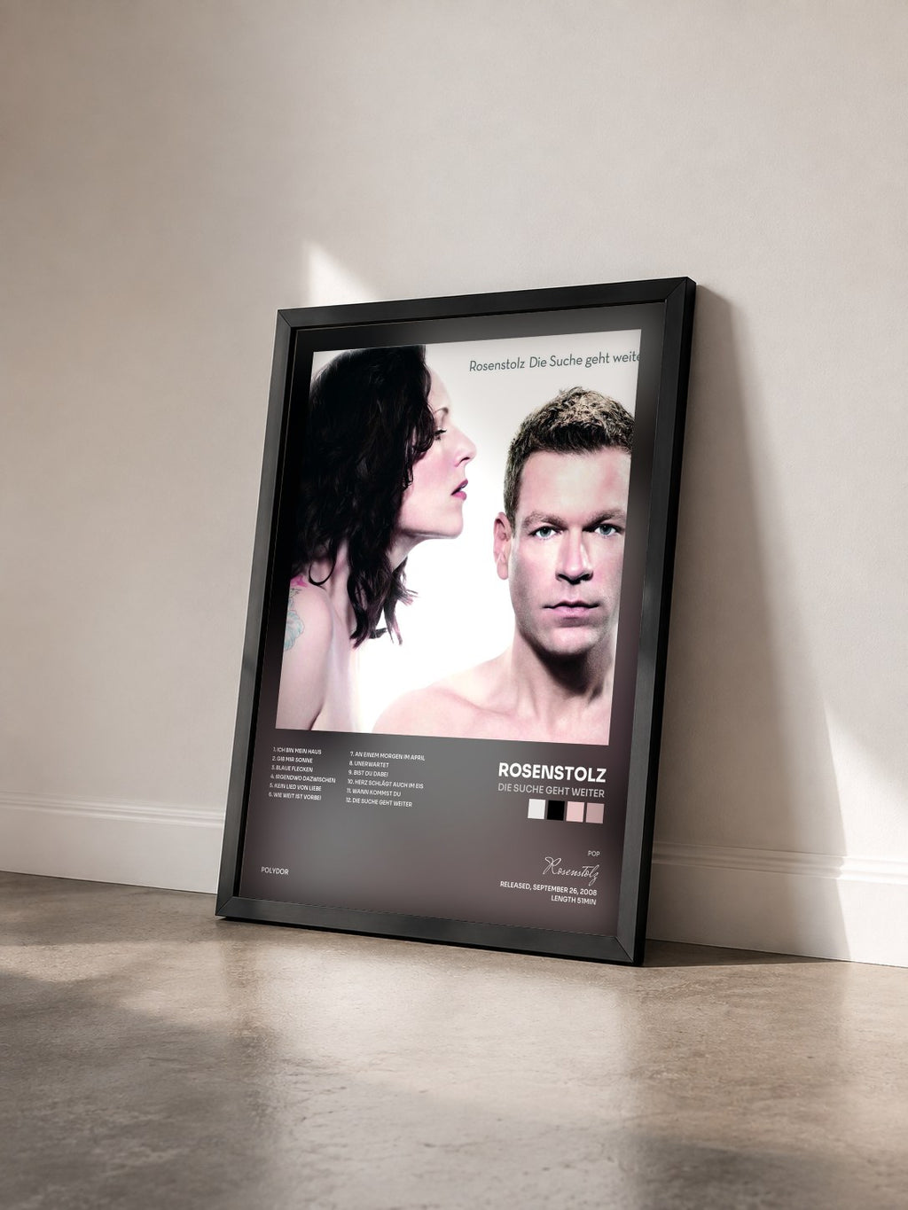 #noir Tableau de l'album Die Suche geht weiter de Rosenstolz vu de trois quarts, cadre noir