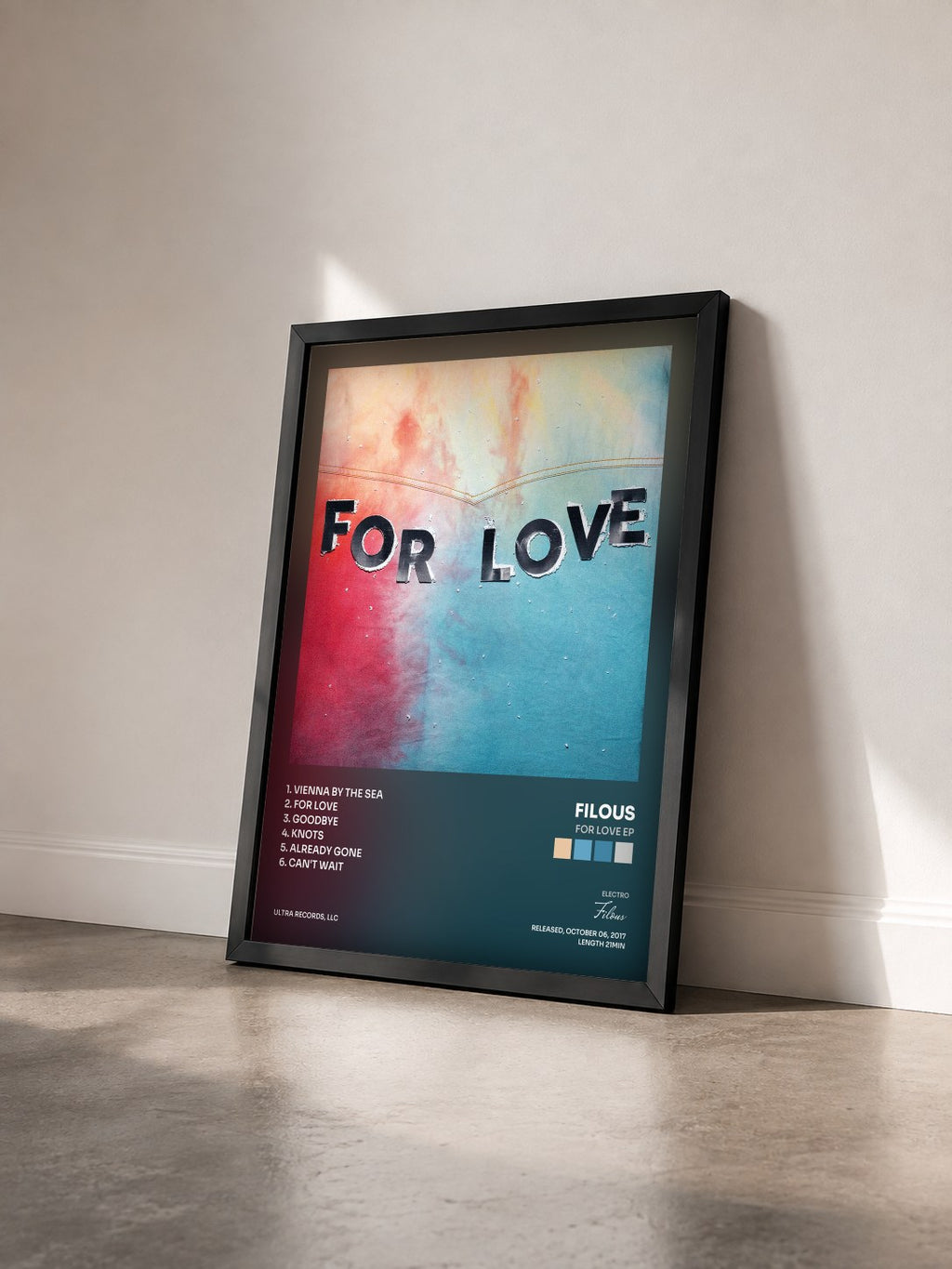 #noir Tableau de l'album For Love EP de Filous vu de trois quarts, cadre noir
