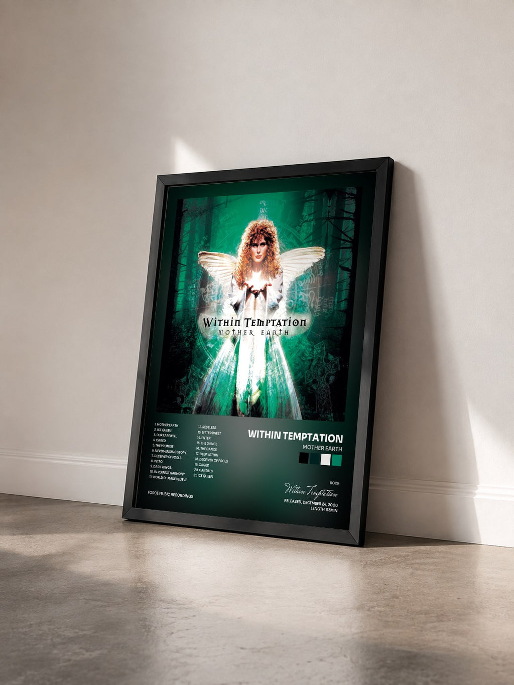 #noir Tableau de l'album Mother Earth de Within Temptation vu de trois quarts, cadre noir
