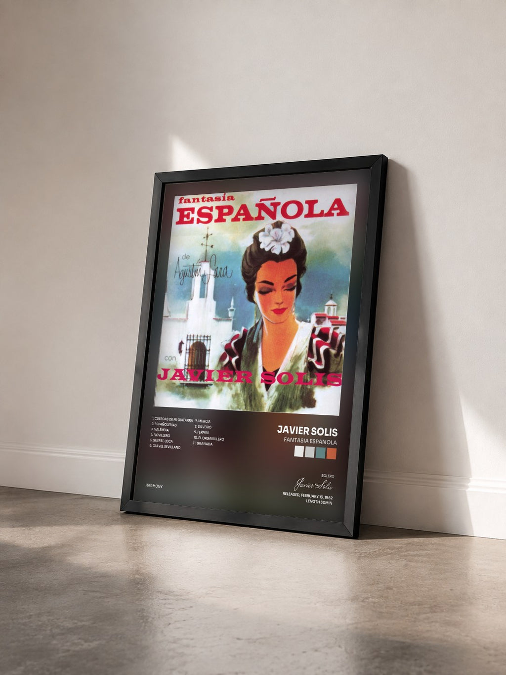 #noir Tableau de l'album Fantasia Espanola de Javier Solis vu de trois quarts, cadre noir