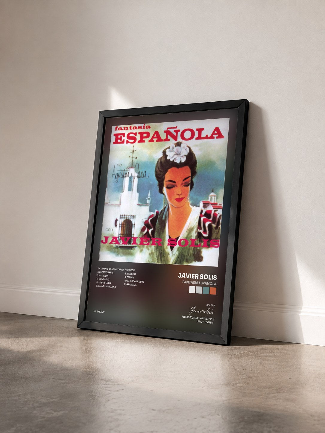 #noir Tableau de l'album Fantasia Espanola de Javier Solis vu de trois quarts, cadre noir