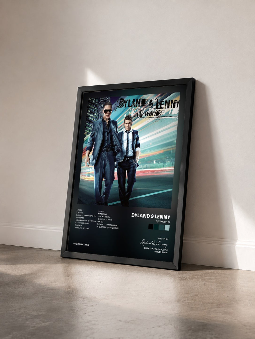 #noir Tableau de l'album My World de Dyland & Lenny vu de trois quarts, cadre noir