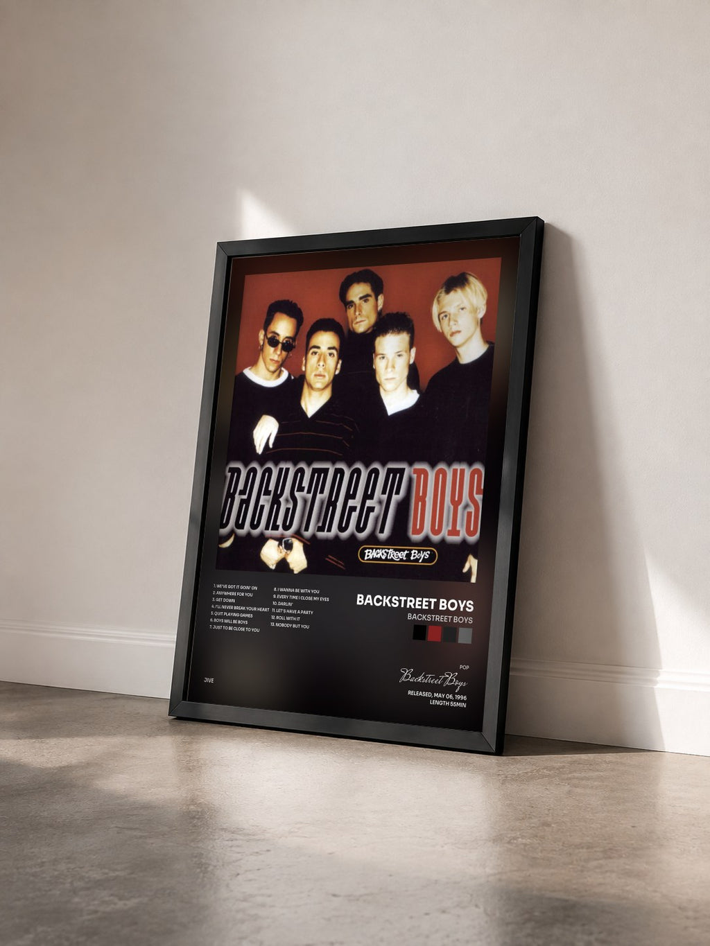 #noir Tableau de l'album Backstreet Boys de Backstreet Boys vu de trois quarts, cadre noir