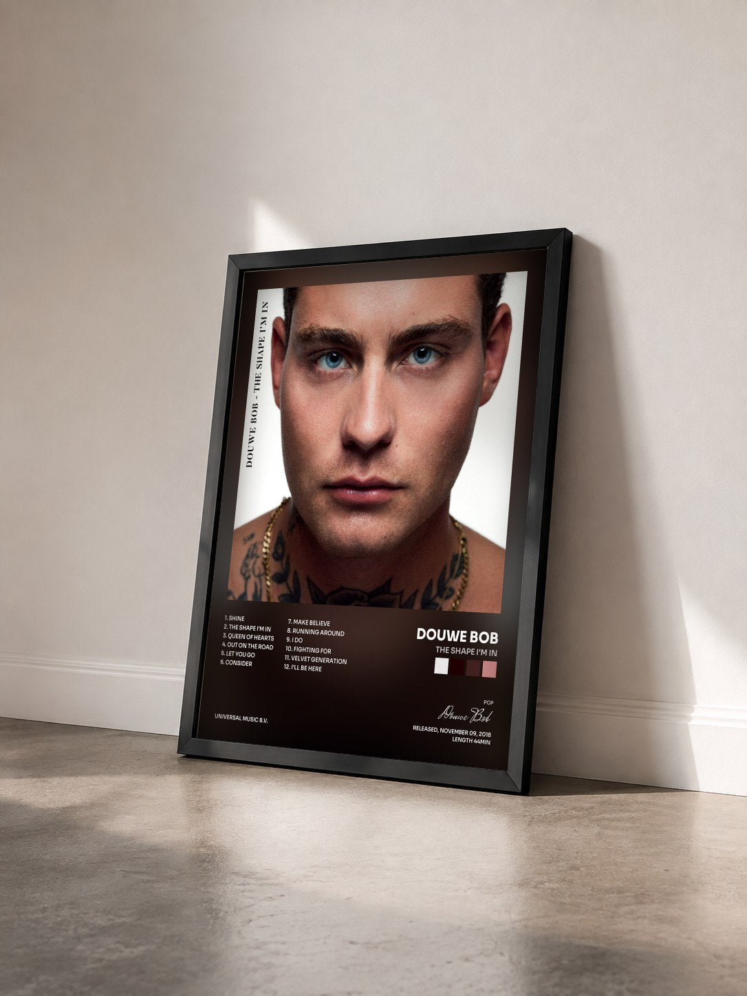 #noir Tableau de l'album The Shape I'm In de Douwe Bob vu de trois quarts, cadre noir