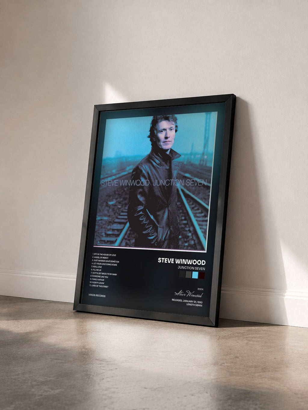 #noir Tableau de l'album Junction Seven de Steve Winwood vu de trois quarts, cadre noir