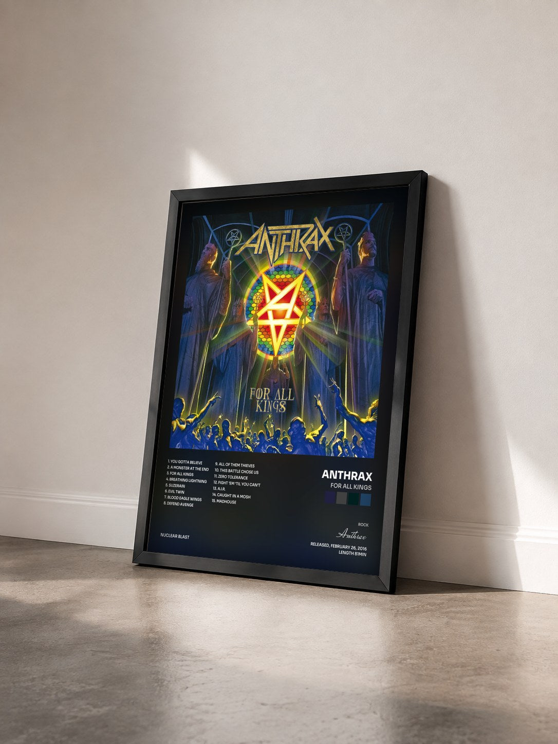 #noir Tableau de l'album For All Kings de Anthrax vu de trois quarts, cadre noir