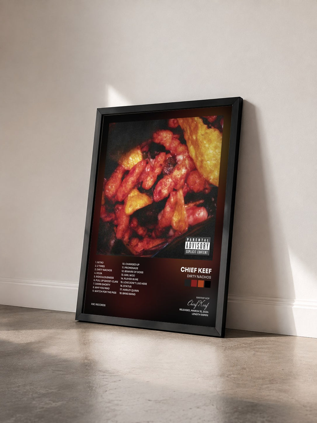 #noir Tableau de l'album DIRTY NACHOS de Chief Keef vu de trois quarts, cadre noir