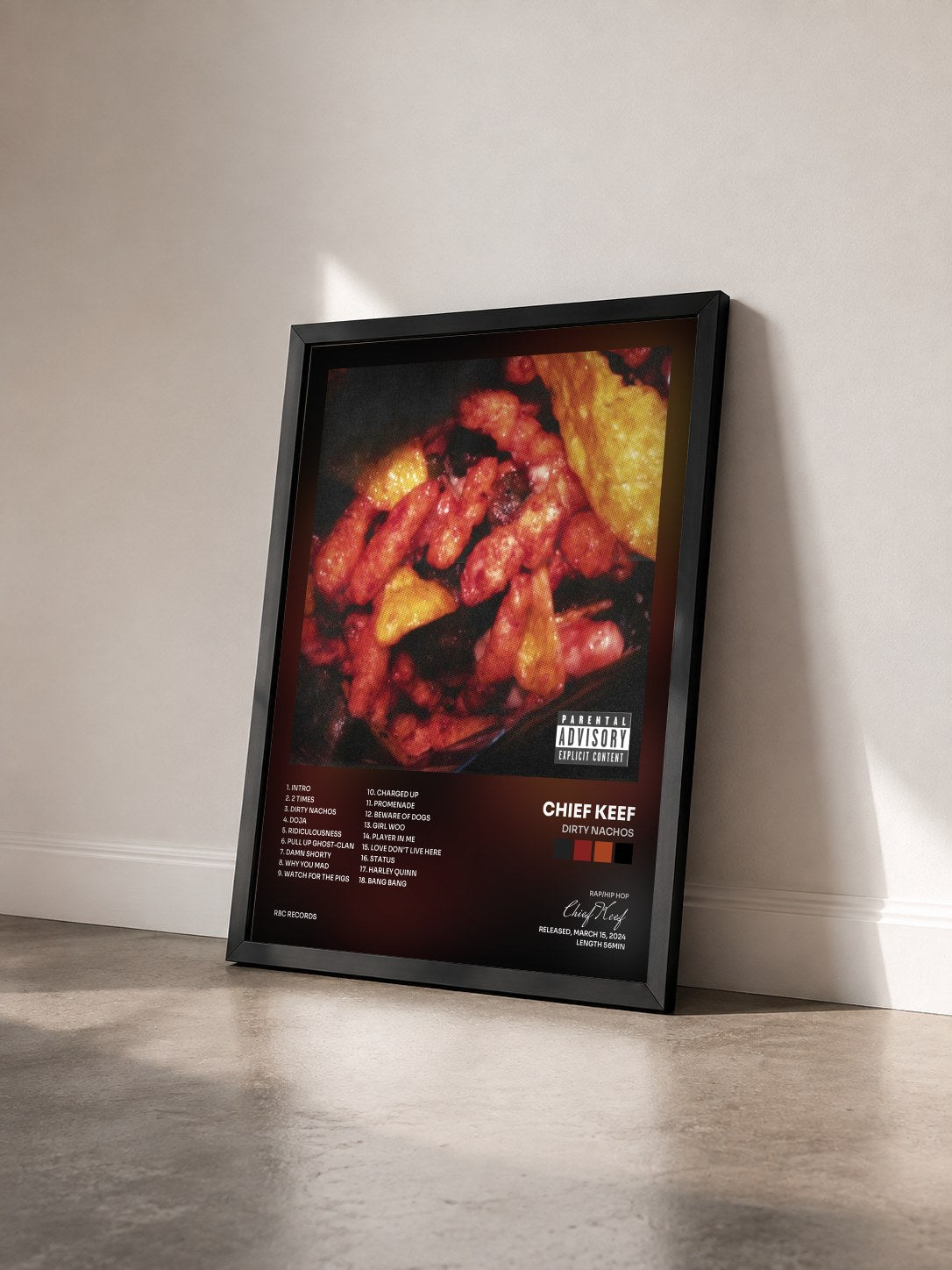 #noir Tableau de l'album DIRTY NACHOS de Chief Keef vu de trois quarts, cadre noir