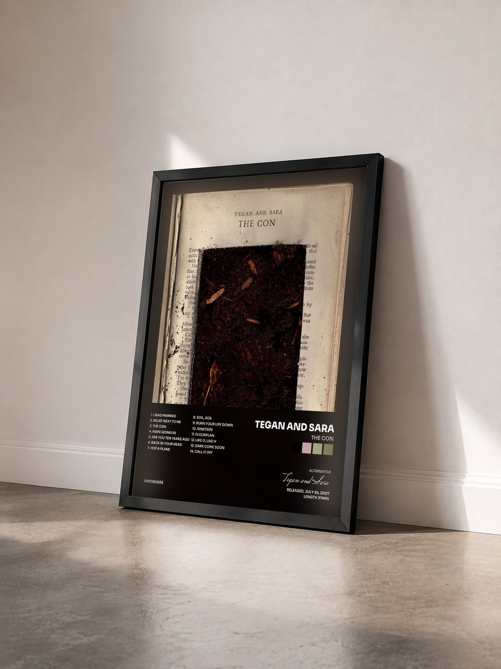 #noir Tableau de l'album The Con de Tegan and Sara vu de trois quarts, cadre noir