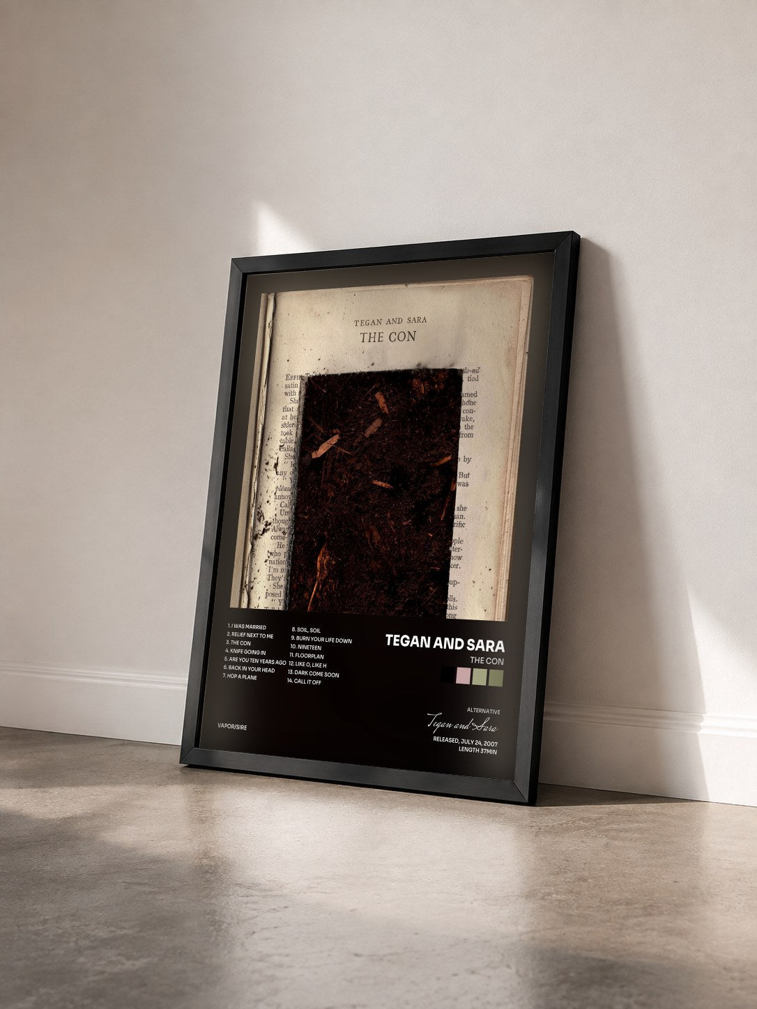 #noir Tableau de l'album The Con de Tegan and Sara vu de trois quarts, cadre noir