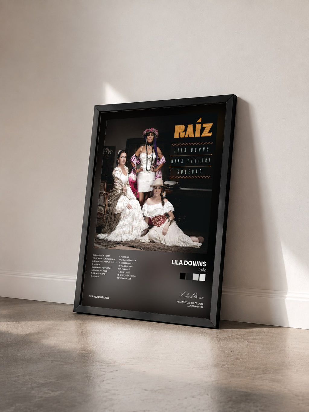 #noir Tableau de l'album Raíz de Lila Downs vu de trois quarts, cadre noir