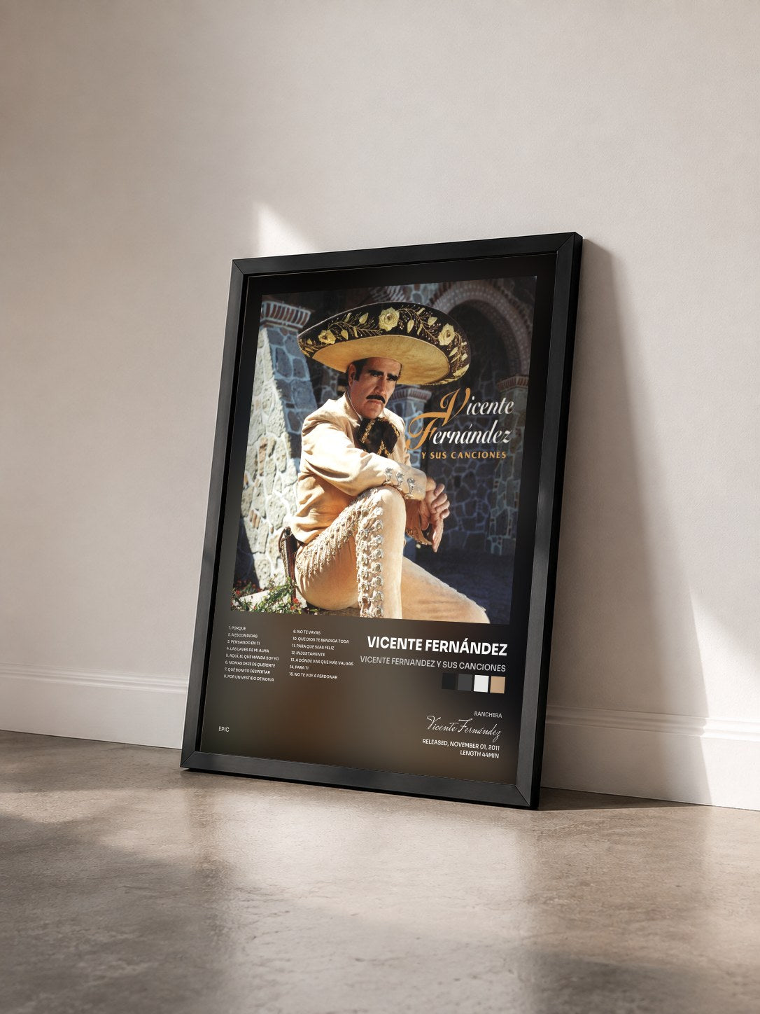 #noir Tableau de l'album Vicente Fernandez Y Sus Canciones de Vicente Fernández vu de trois quarts, cadre noir