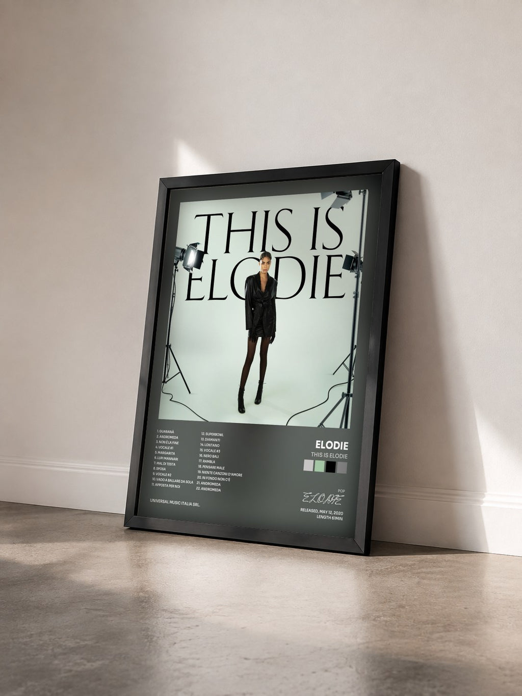 #noir Tableau de l'album This Is Elodie de ELODIE vu de trois quarts, cadre noir