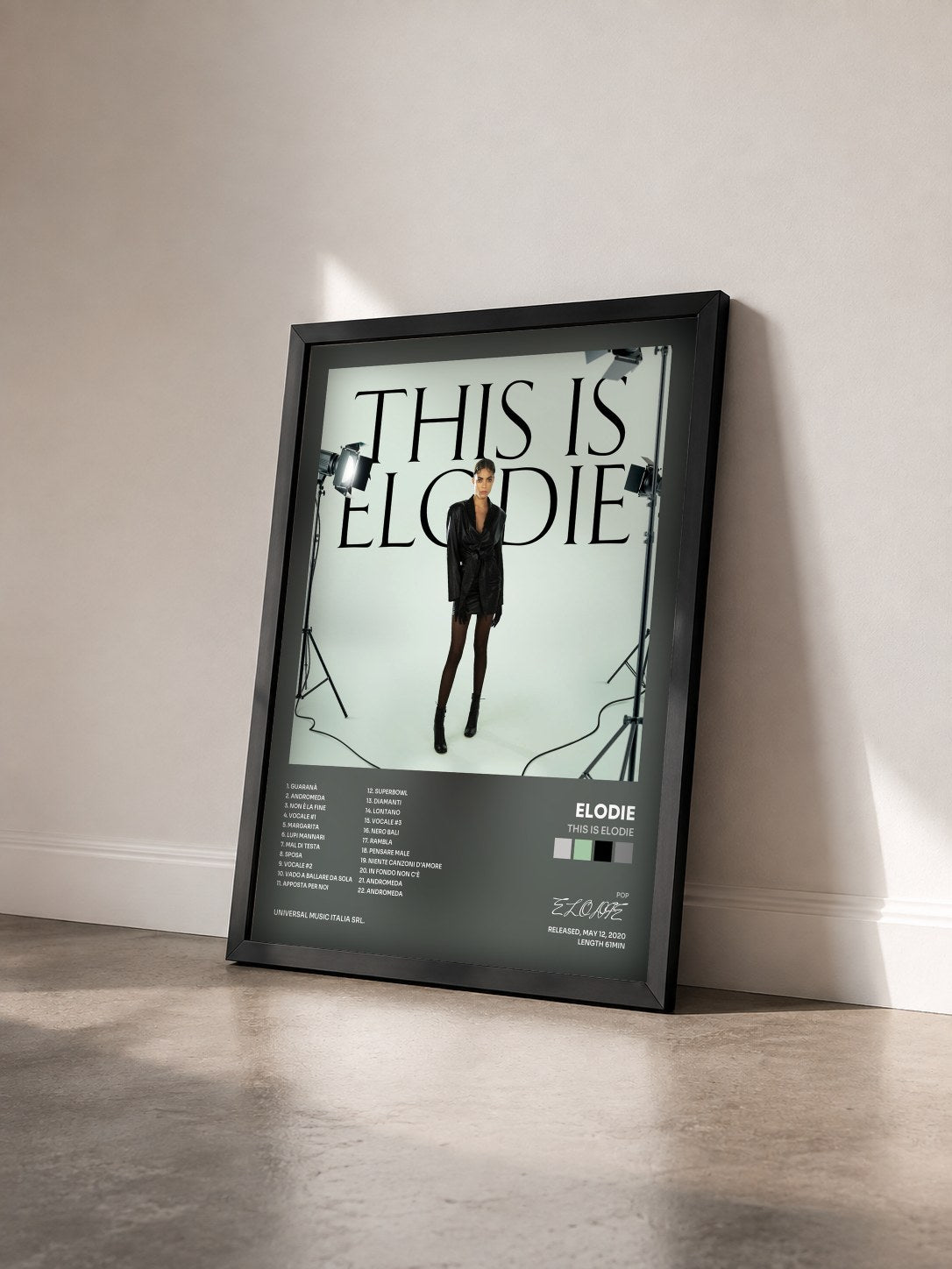 #noir Tableau de l'album This Is Elodie de ELODIE vu de trois quarts, cadre noir