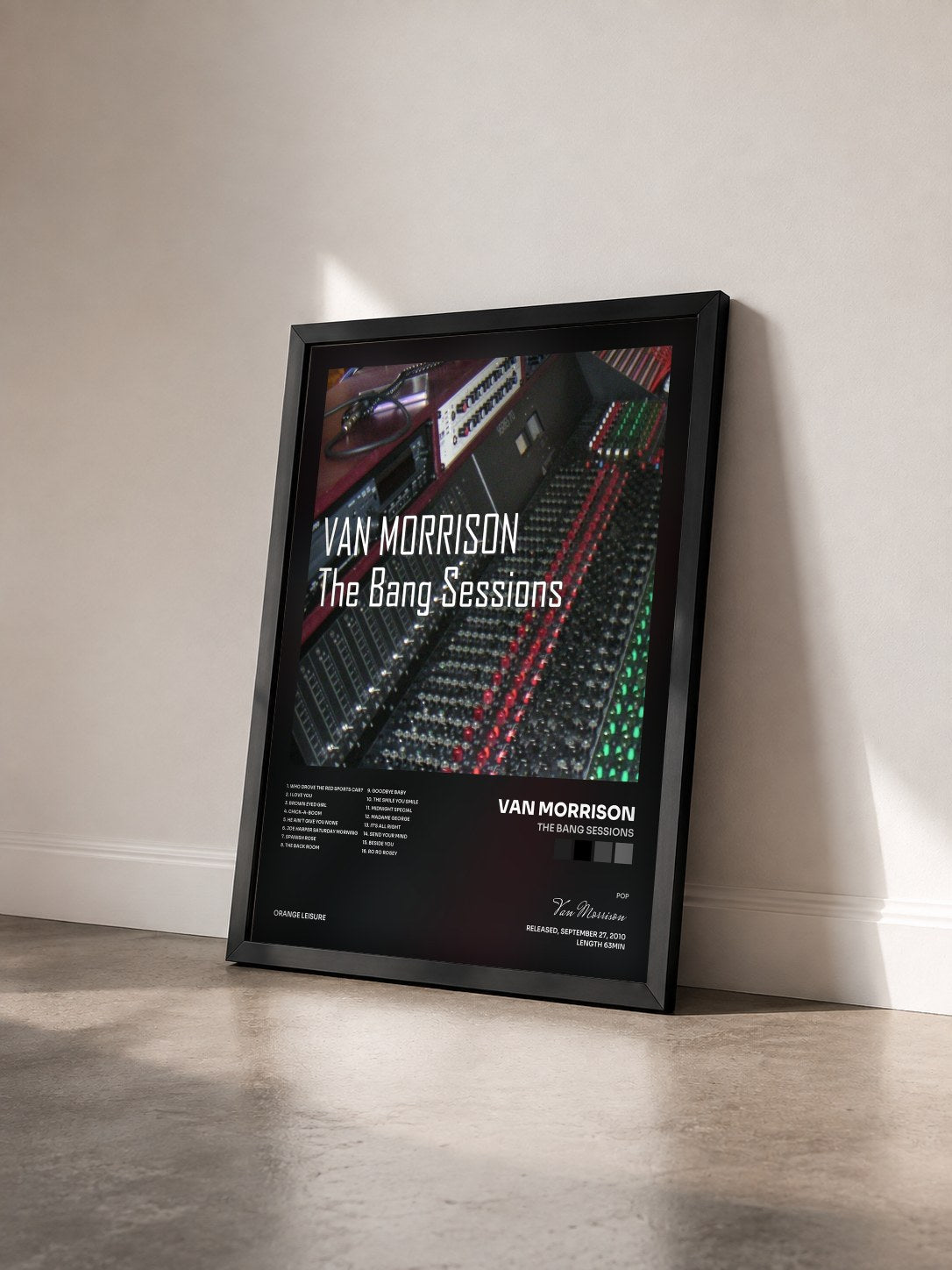 #noir Tableau de l'album The Bang Sessions de Van Morrison vu de trois quarts, cadre noir