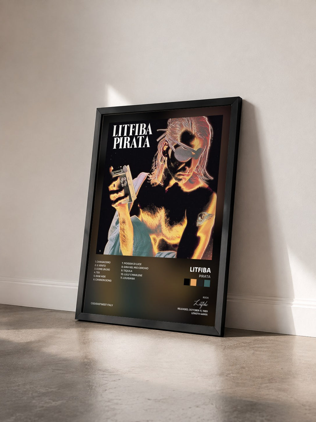 #noir Tableau de l'album Pirata de Litfiba vu de trois quarts, cadre noir