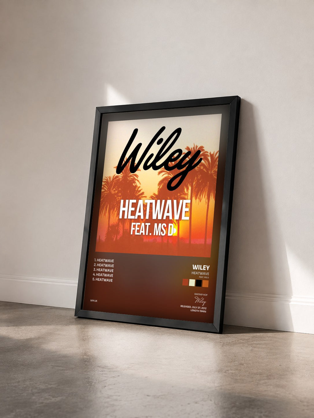 #noir Tableau de l'album Heatwave (feat. Ms D) de Wiley vu de trois quarts, cadre noir