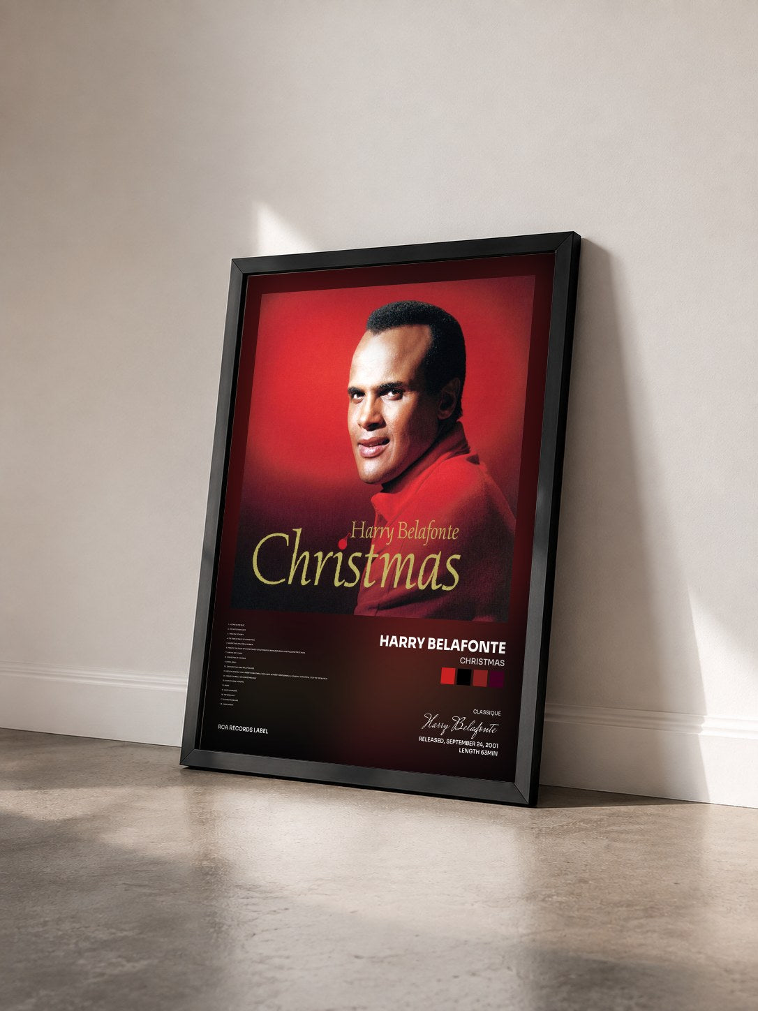 #noir Tableau de l'album Christmas de Harry Belafonte vu de trois quarts, cadre noir