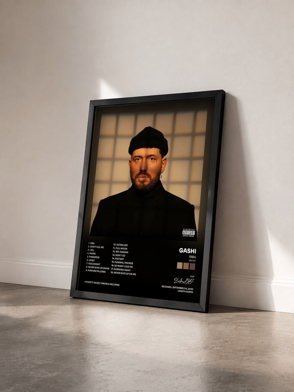 #noir Tableau de l'album 1984 (Deluxe) de GASHI vu de trois quarts, cadre noir
