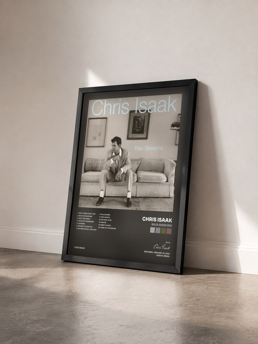 #noir Tableau de l'album Baja Sessions de Chris Isaak vu de trois quarts, cadre noir