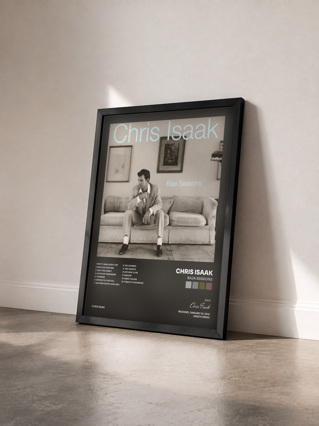 #noir Tableau de l'album Baja Sessions de Chris Isaak vu de trois quarts, cadre noir