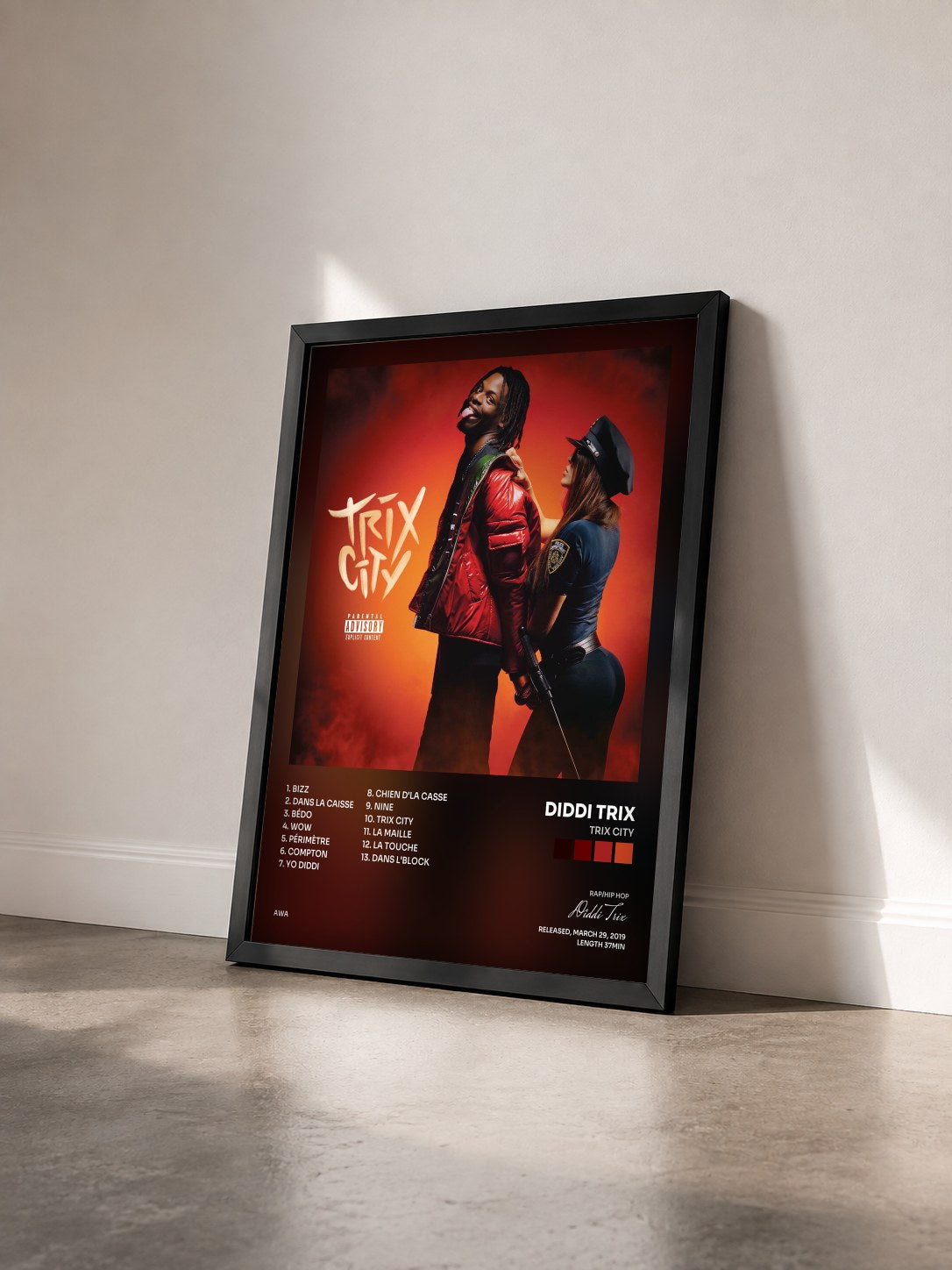 #noir Tableau de l'album Trix City de Diddi Trix vu de trois quarts, cadre noir