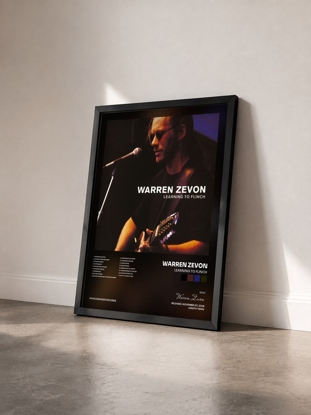 #noir Tableau de l'album Learning to Flinch de Warren Zevon vu de trois quarts, cadre noir