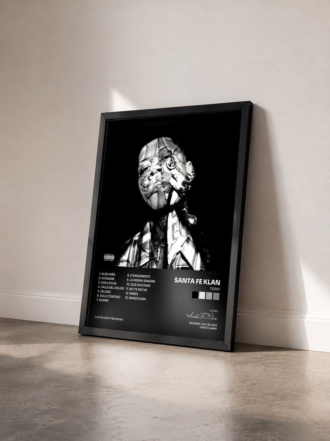 #noir Tableau de l'album TODO de Santa Fe Klan vu de trois quarts, cadre noir
