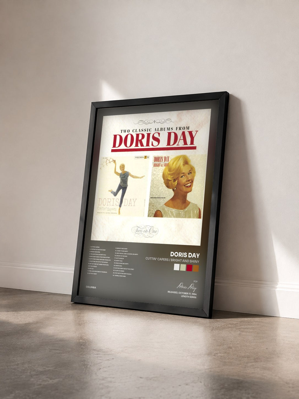 #noir Tableau de l'album Cuttin' Capers / Bright And Shiny de Doris Day vu de trois quarts, cadre noir