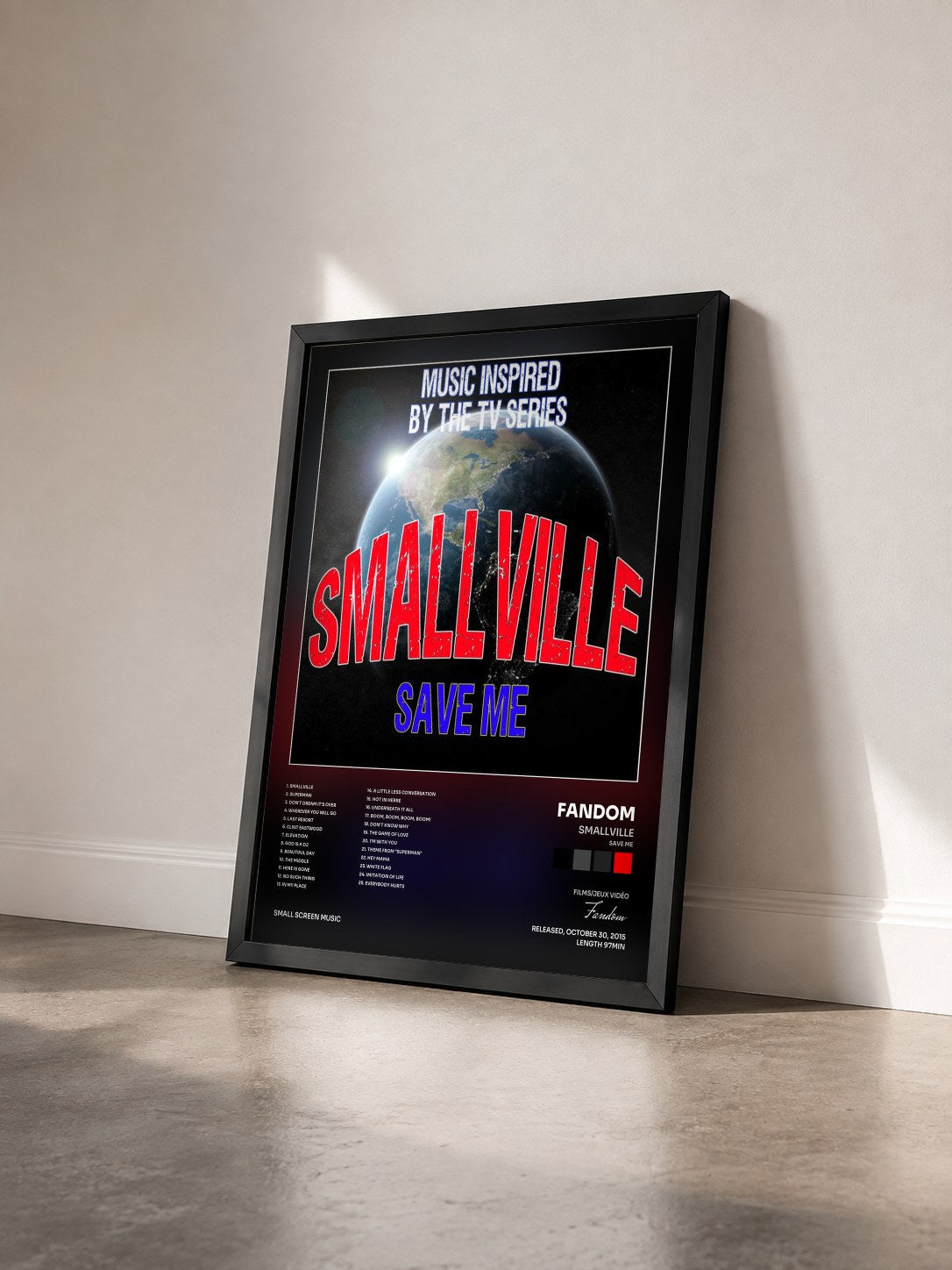 #noir Tableau de l'album Smallville (Save Me): Music Inspired by the TV Series de Fandom vu de trois quarts, cadre noir