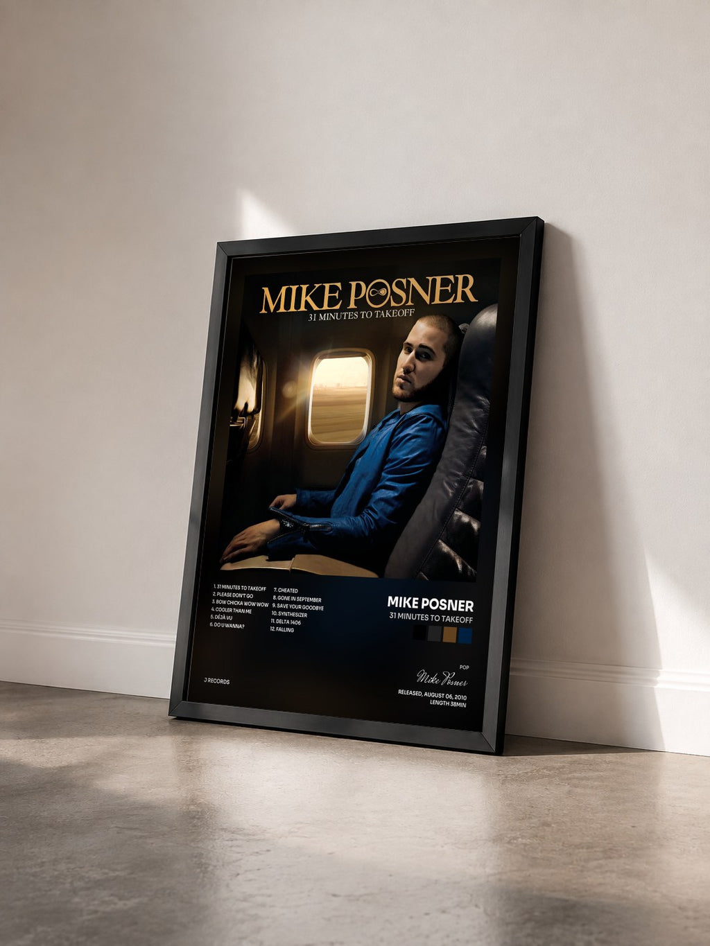 #noir Tableau de l'album 31 Minutes to Takeoff de Mike Posner vu de trois quarts, cadre noir