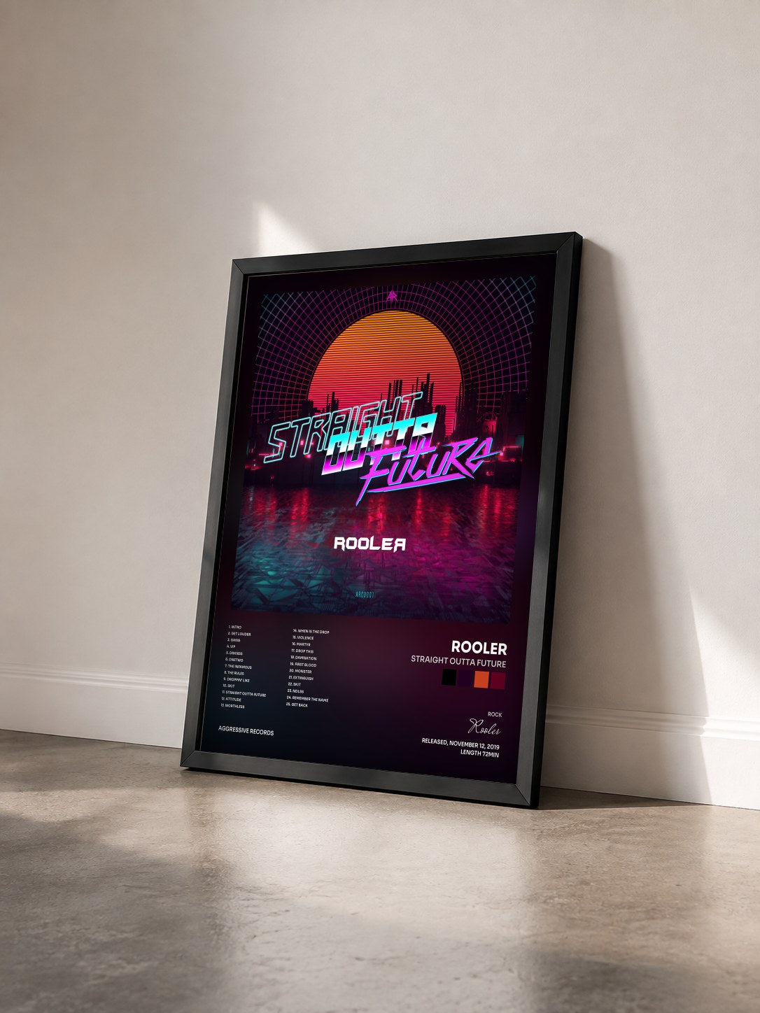 #noir Tableau de l'album STRAIGHT OUTTA FUTURE de Rooler vu de trois quarts, cadre noir