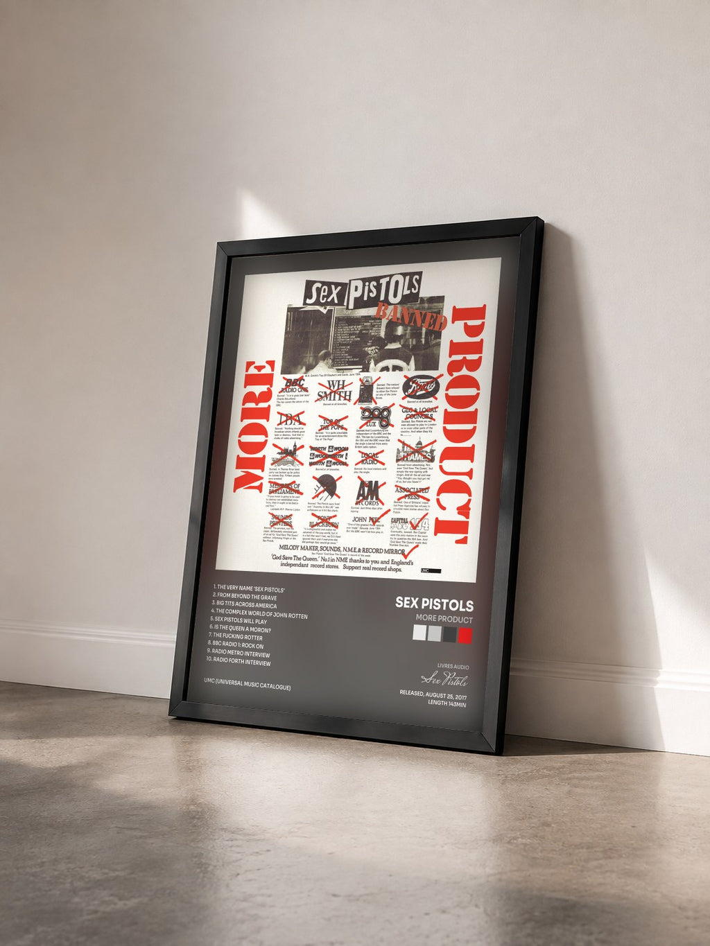 #noir Tableau de l'album More Product de Sex Pistols vu de trois quarts, cadre noir