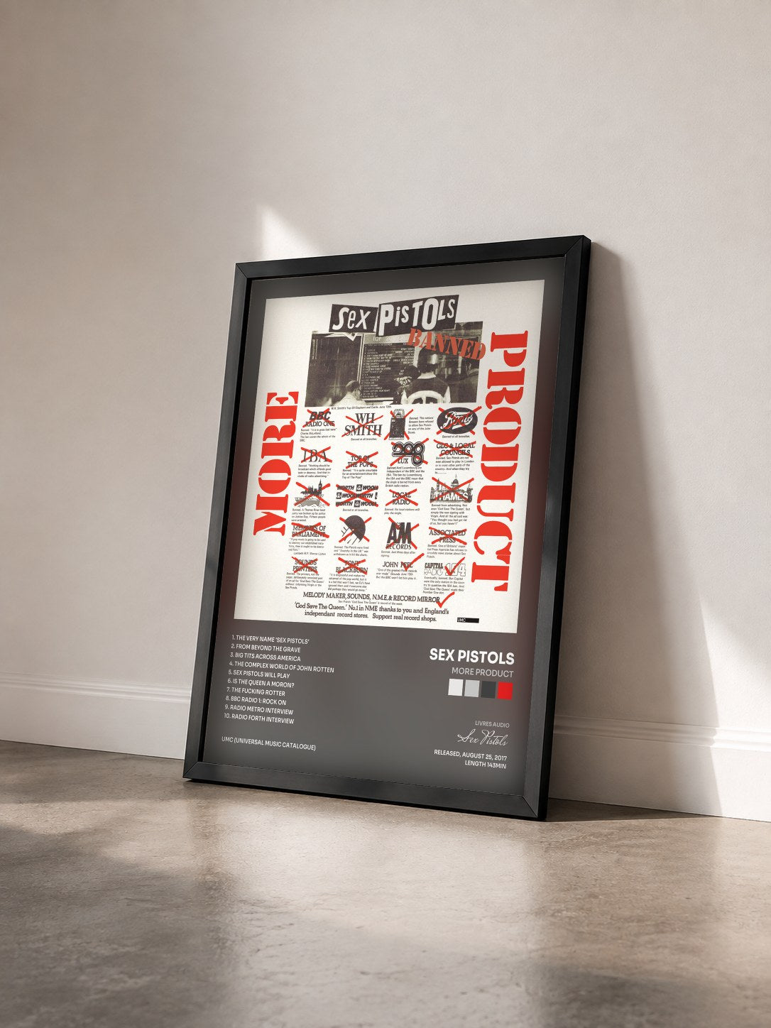 #noir Tableau de l'album More Product de Sex Pistols vu de trois quarts, cadre noir