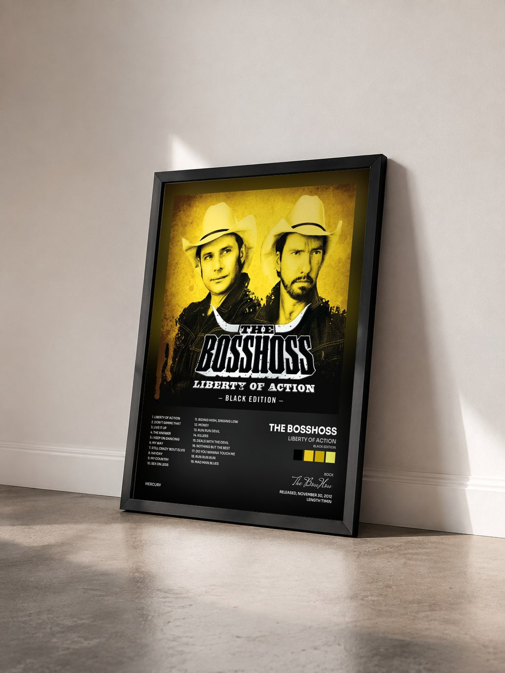 #noir Tableau de l'album Liberty Of Action (Black Edition) de The BossHoss vu de trois quarts, cadre noir