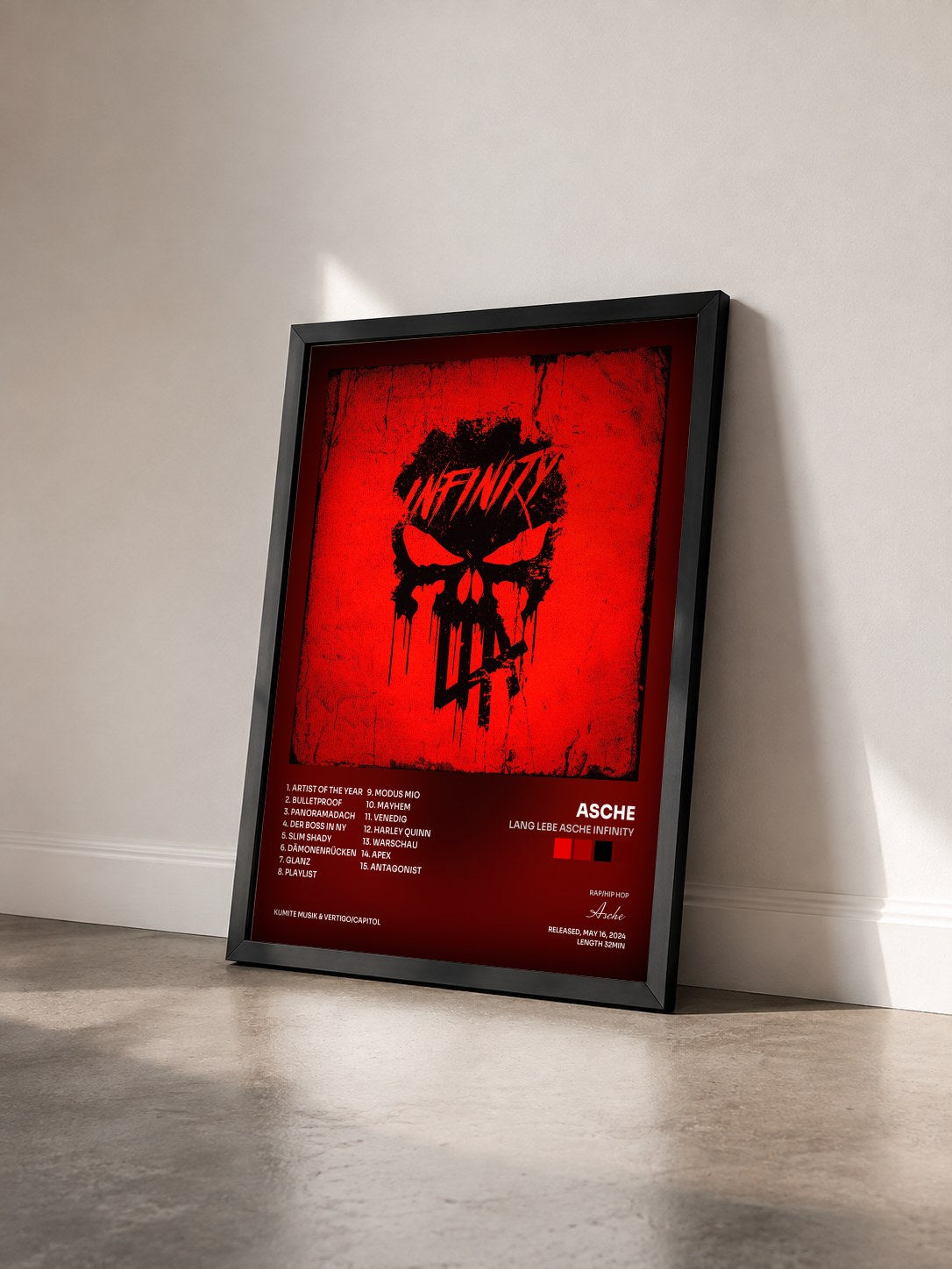 #noir Tableau de l'album Lang lebe Asche Infinity de Asche vu de trois quarts, cadre noir
