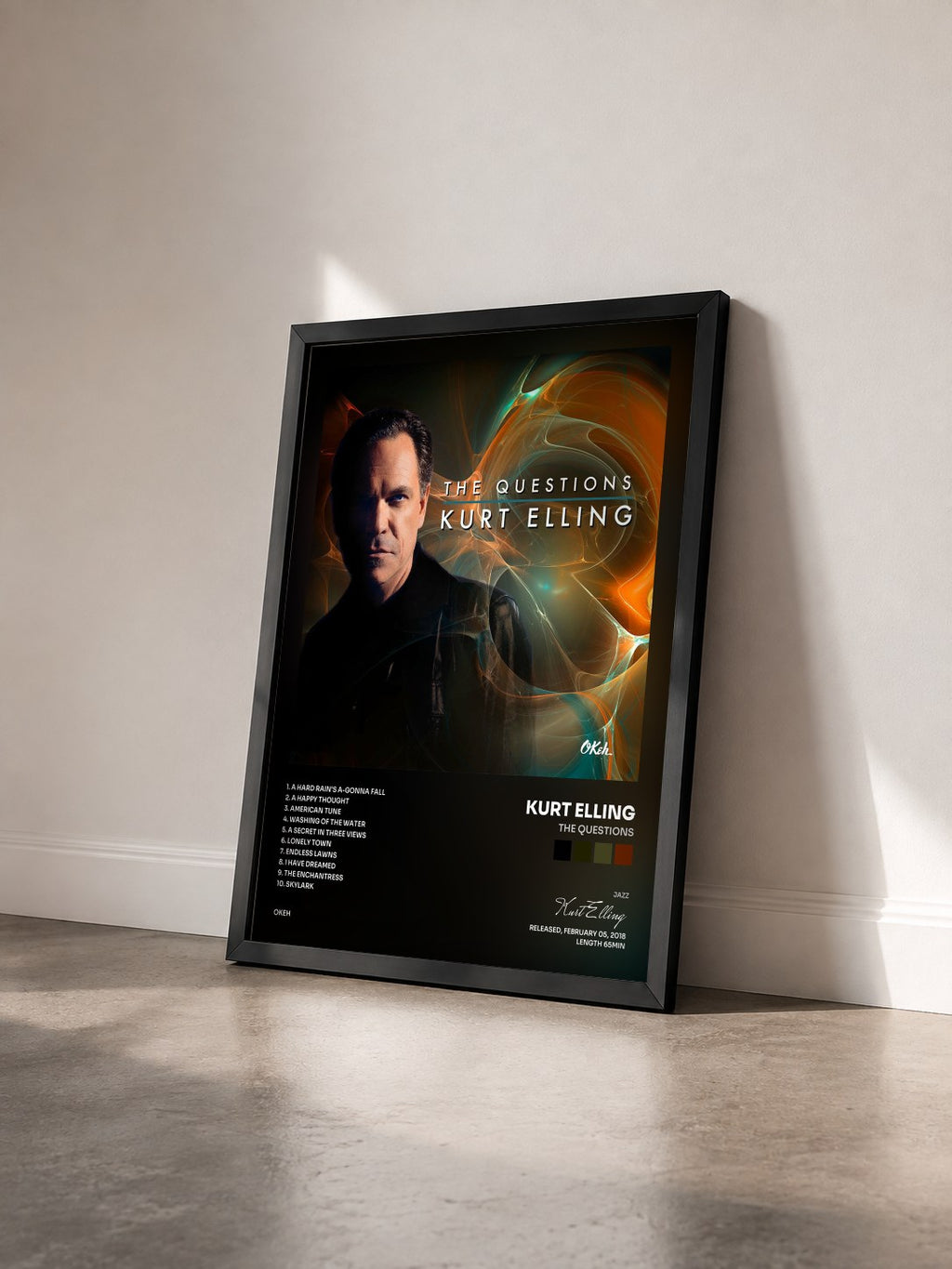 #noir Tableau de l'album The Questions de Kurt Elling vu de trois quarts, cadre noir