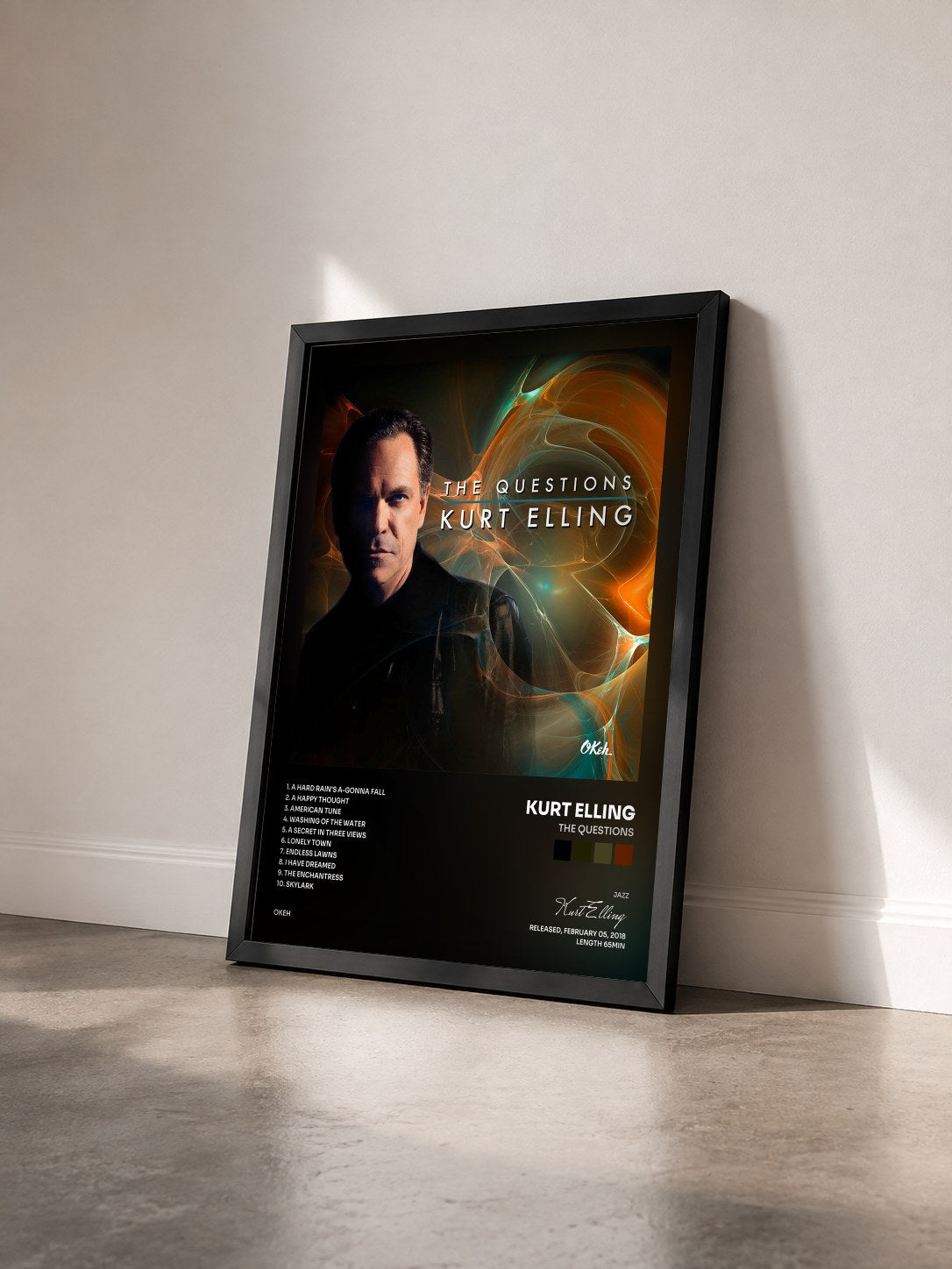 #noir Tableau de l'album The Questions de Kurt Elling vu de trois quarts, cadre noir