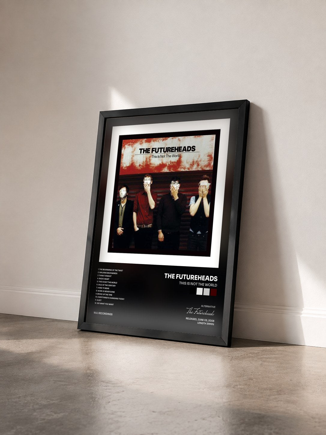 #noir Tableau de l'album This Is Not The World de The Futureheads vu de trois quarts, cadre noir