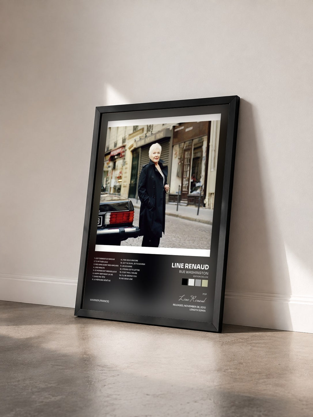 #noir Tableau de l'album Rue Washington (Edition Deluxe) de Line Renaud vu de trois quarts, cadre noir